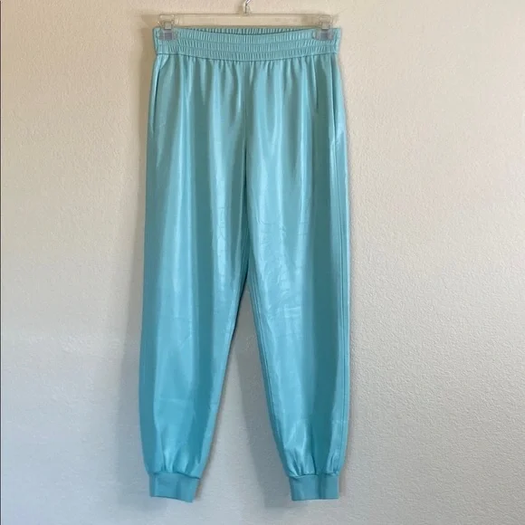 Alice + Olivia Pete aqua faux leather jogger pants size small in color breeze - Picture 2 of 7